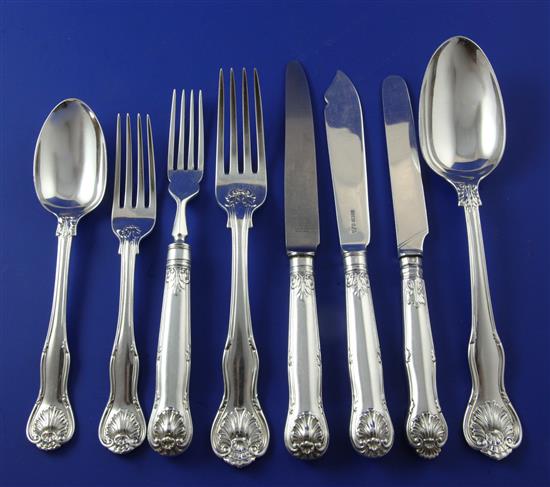 A matched part canteen of mainly Victorian and later silver double struck Kings Husk pattern cutlery, weighable silver 175.5 oz.